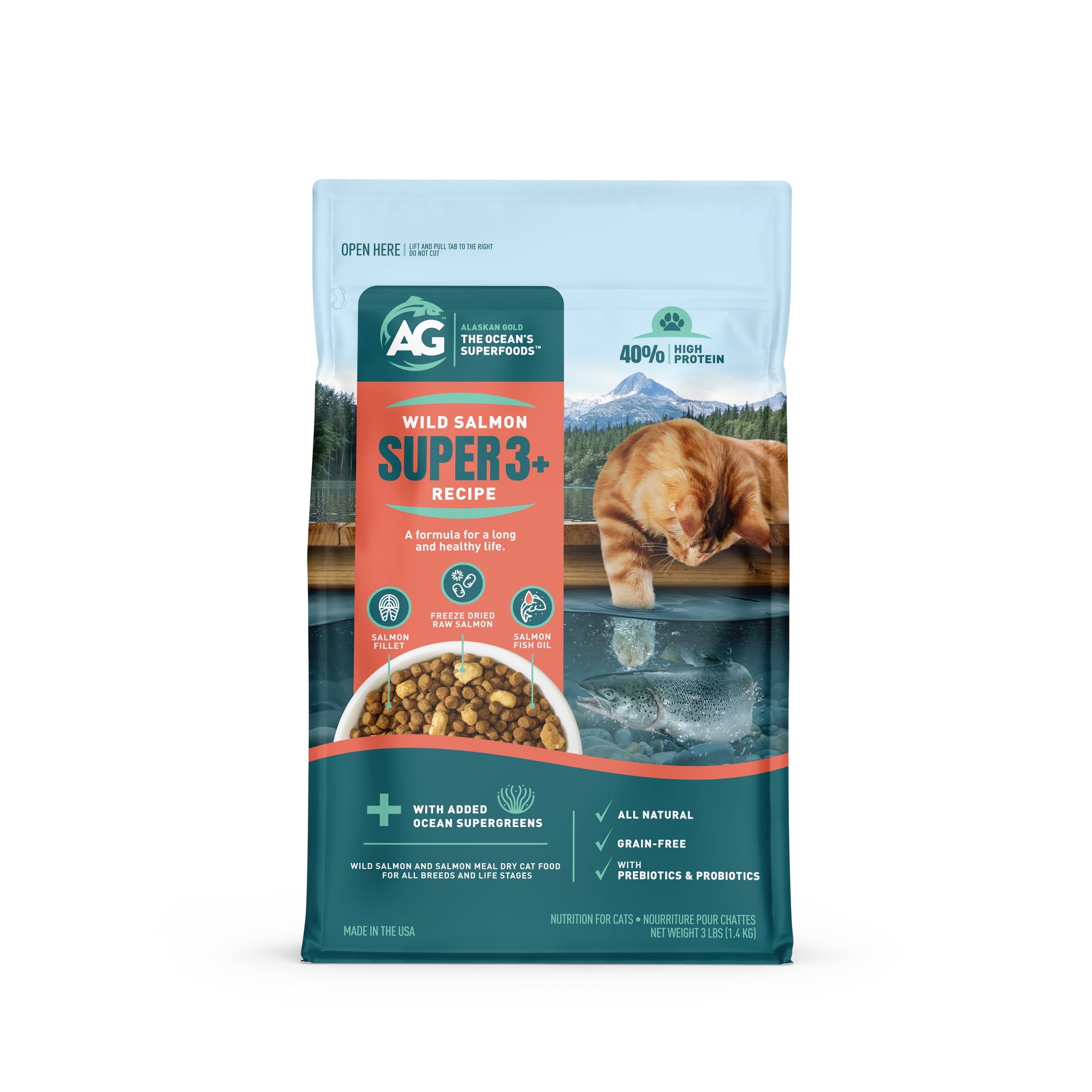 Alaskan Gold SUPER3+ (Salmon+Freeze Dried Raw Salmon+Salmon Oil) Dry Cat Food | Kitten & Adult | High-Protein | Grain-Free | Allergy & Digestive Support| All-Natural | 3-lbs