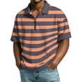 thumbnail image 2 of Polo Shirts for Men Casual Quarter Zip Striped Henley Shirts Regular Fit Short Sleeve T Shirt Stylish Work Collared Pullover Tops OIOLOYJM Ginger S, 2 of 9