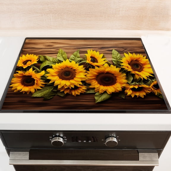 Square Stove Top Covers for Electric Stove, Yellow Sunflowers Drawing Induction Cooktop Protector Mat, Non-slip Washable Decoration pad for Kitchen RV (28×20 Inch)