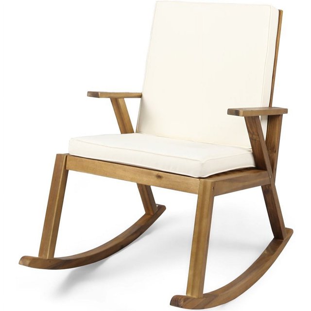 Noble House Champlain Outdoor Acacia Wood Rocking Chair Cushions Teak/Cream