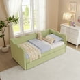 thumbnail image 4 of Bed Frames Cozy Gingham Daybed with Trundle Twin Size Sofa Bed No Box Spring Needed, with USB Port and Adorable Wave Shaped, Linen Fabric, Green,Adjustable Bed Base, 4 of 16