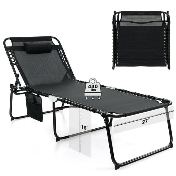 Gymax Oversize Folding Chaise Lounge Portable Sun Lounger w/ Adjustable Backrest Detachable Pillow