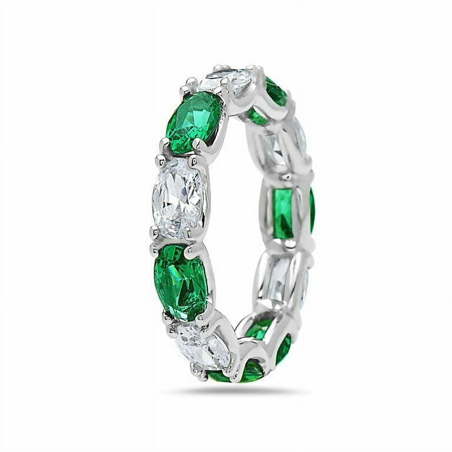HeartsAndYou 3ct Natural Green Emerald & Diamond Alternating Band 100% 14k SOLID White Gold