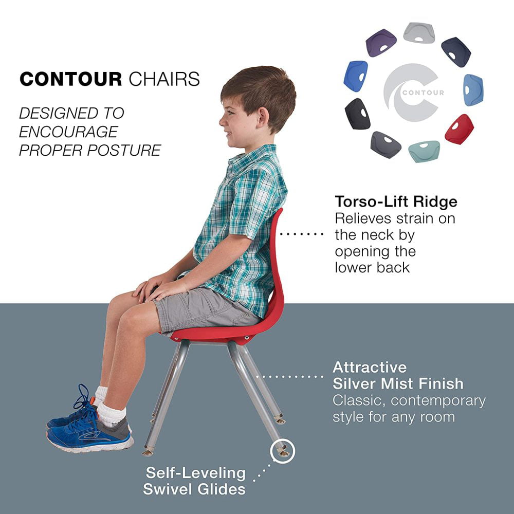 Squash Ergonomic Molded Seat Shell with Chromed Steel Frame and Swivel Leg Glides; for in-Home Learning or Classroom FDP 16 Contour School Stacking Student Chair 4-Pack 