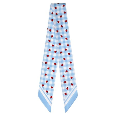 No Boundaries Women's Skinny Scarf Wrap, Sky Gingham and Ladybugs