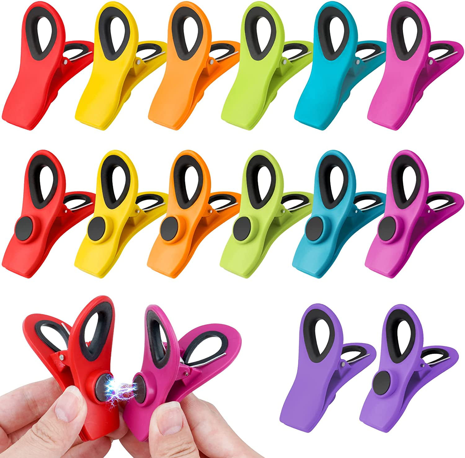 16 Pcs Bag Clips with Magnet - 8 Assorted Bright Colors Chip Clips Bag  Clips Food Clips. Magnetic Clips. Plastic Clips for Bread Bags. Snack Bags.  Food Packages (Translucent) 