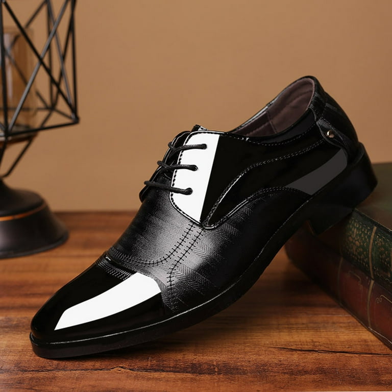 Black Mens Leather Dress Shoes With Thick Heel Solid Color Design For  Business Casual Wear Summer Fall - Walmart.com