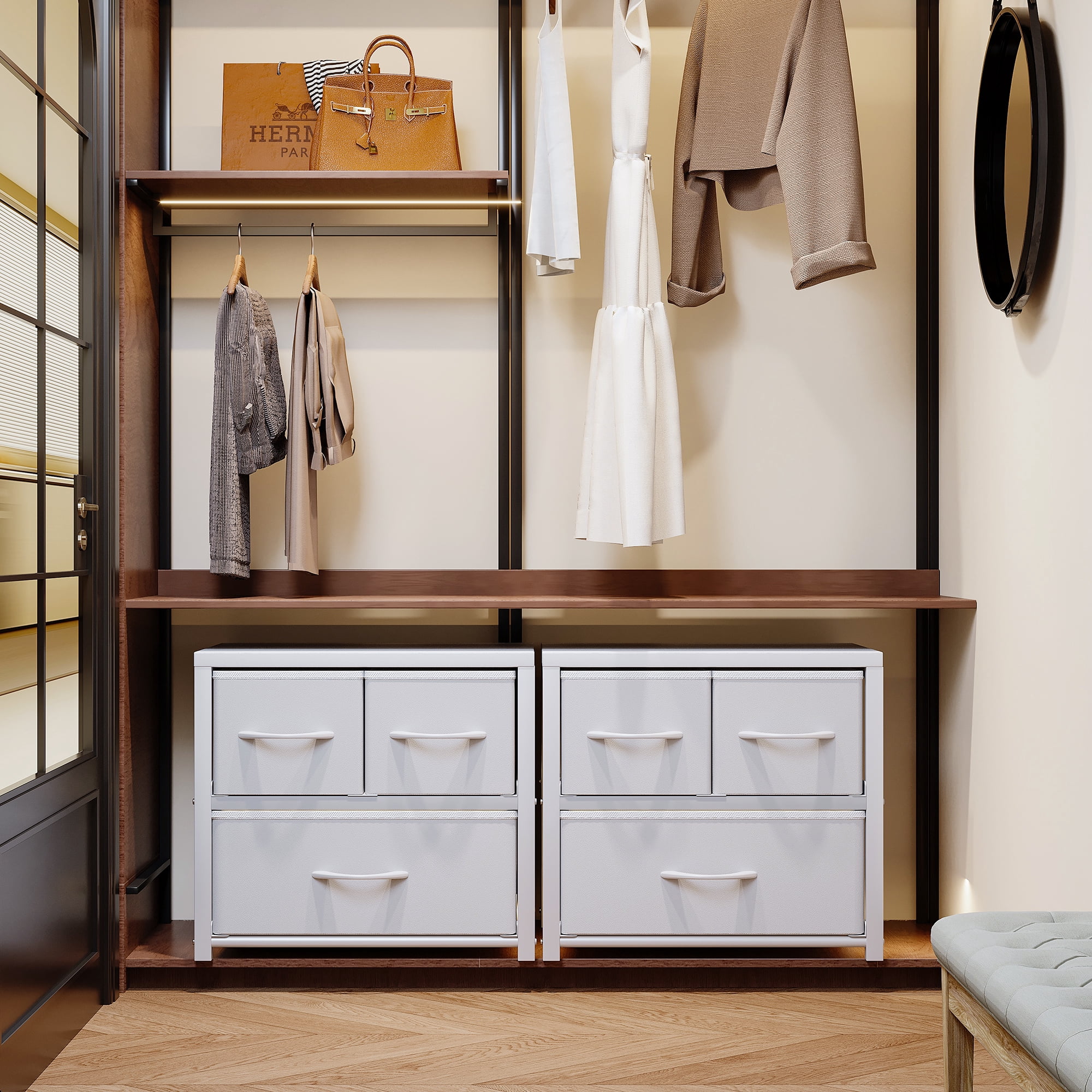 2 Pack Drawers for Closet Organizers and Storage Fabric 2 Drawer Dresser for Bedroom, White