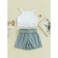 thumbnail image 4 of Suealasg Kids Little Girls Summer Outfit Sleeveless Tassel Tops + Belted Shorts Set 2Pcs Toddler Baby Hawaiian Vacation Clothes, 4 of 8