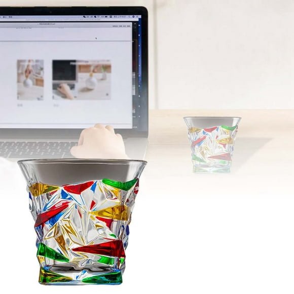 SIfdSeng Handmade Glass Cup Drinking Glass for Water Juice Elegant Color Block Design Desktop Liquid Storage Glassware