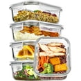 thumbnail image 1 of 5-Pack Borosilicate Glass Meal Prep Containers (36oz) - Airtight Lids, Stackable, Microwave/Oven/Freezer/Dishwasher Safe (4.5 Cup), 1 of 6