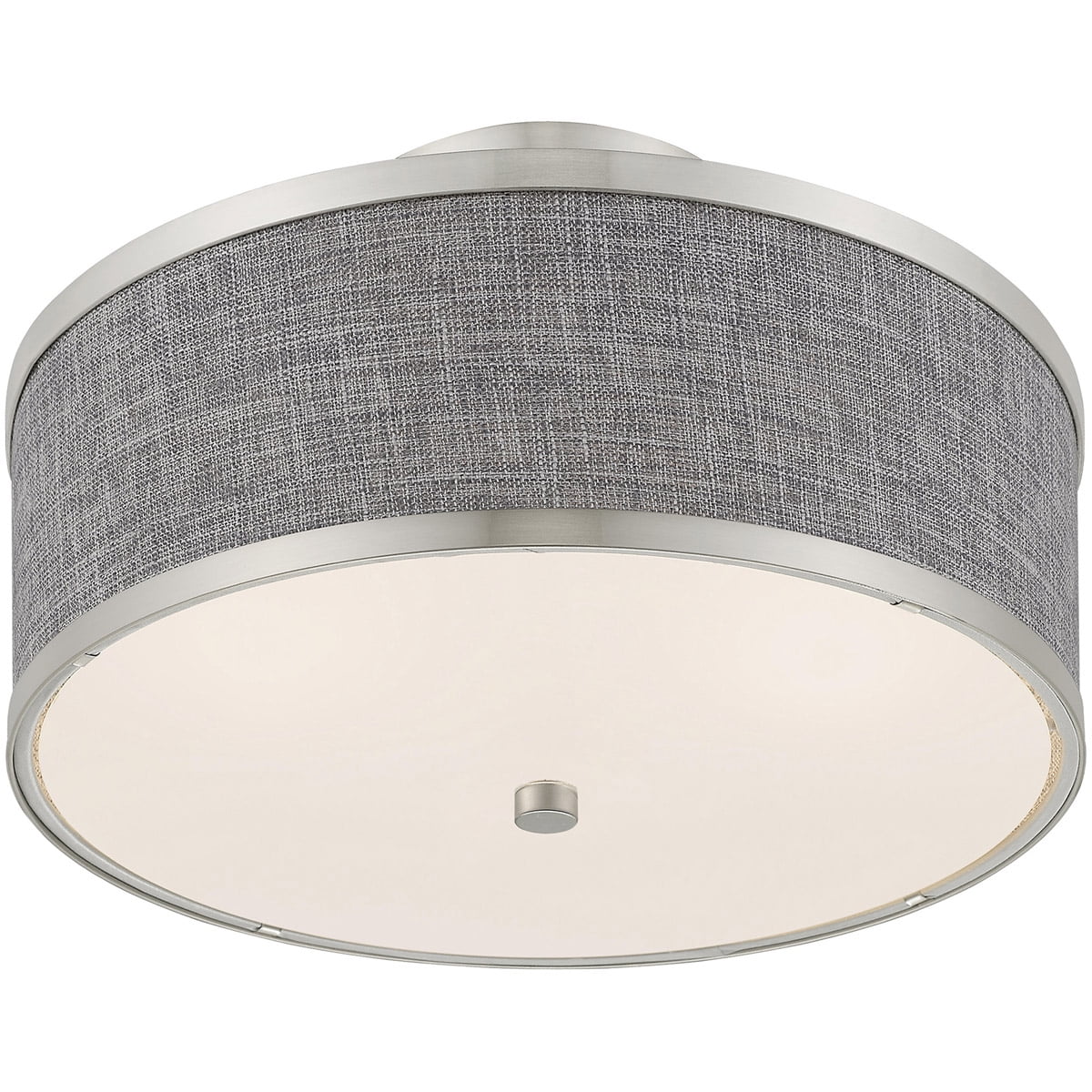 2 Light Brushed Nickel Ceiling Light fixture with Hand Crafted Gray Fabric Hardback Shade