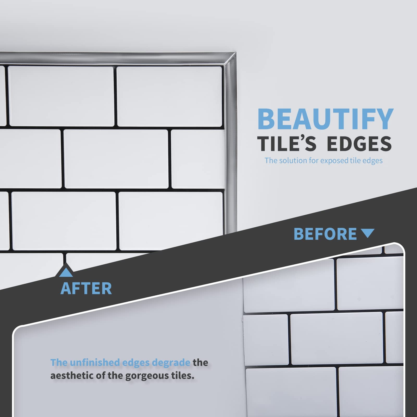 30 Ft Peel And Stick Flexible Vinyl Molding Trim For Wall Tile Edges  Kitchen Backsplash Mirrior Frame In Stainless Steel