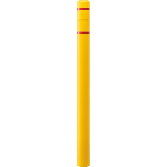 Global Industrial Bollard Post Sleeve, 4" D x 64" H, Yellow With Red Tape, HDPE