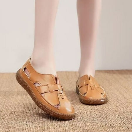 YYYTop Platform Sandals Women  Flats for Women Women s Soft Leather Perforated Shoes A Toe Cap Holloed Out Women s Shoes Summer Comfort Soft Soles Slip Flat Bottomed Sandals Womens Sandals Dressy On C