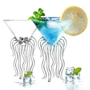 iMucci Octopus Cocktail Glass Set of 2,Transparent Martini Glass Creative Jellyfish Glass Cup Juice Glass Great for Whiskey/Margarita For Kitchen Bar Party Wedding