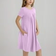 thumbnail image 4 of Spazoro Toddler Girls A-Line Dress, Round Neck Casual Solid Color Short Sleeve Princess Dresses for Child Girls Purple Size 5 T, 4 of 8