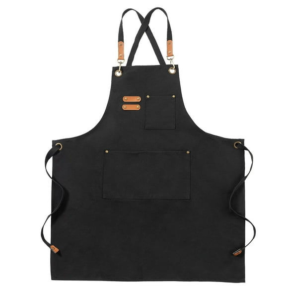 FunChaos Canvas Chef Aprons for Men Women, Adjustable Strap Aprons with 3 Pockets for Kitchen Grilling, Cooking, Black