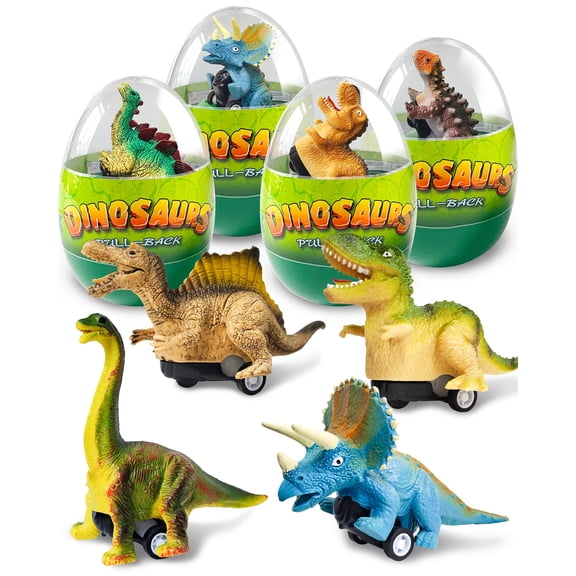 Autos de juguete Greingways, paquete de 4 dinosaurios con mecanismo de retroceso, huevos de Pascua