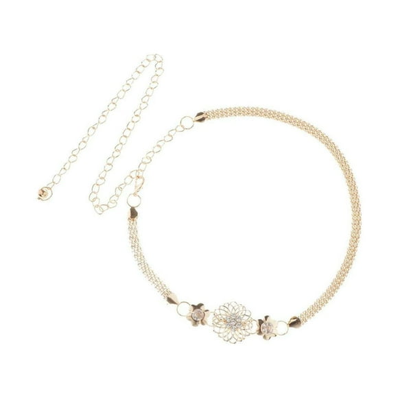 Xingzhi Women's Hollow Diamond Fashion Metal Waist Chain Belt Flower Chain Belt