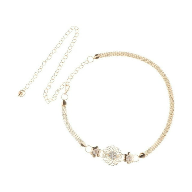 Langgg Ceinture Chaîne de Taille en Métal pour Femmes, Ajourée avec Diamants, Mode, Ceinture à Chaîne Fleur
