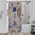 thumbnail image 3 of Rustic Nautical Shower Curtain,Lighthouse Sailing Beach Bathroom Shower Curtains,Navy Blue Coastal Bath Curtains Sets with 12 Hooks 72x72in,Waterproof Fabric, 3 of 6