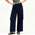 thumbnail image 5 of LVHAOGJOB Wide Leg Cargo Pants for Women Elastic Waist Athletic Pants with Pockets Juniors Trousers Straight Leg, 5 of 9