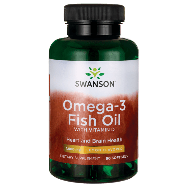 Swanson Omega-3 Fish Oil with Vitamin D - Lemon Flavored 1,000 mg 60 Softgels