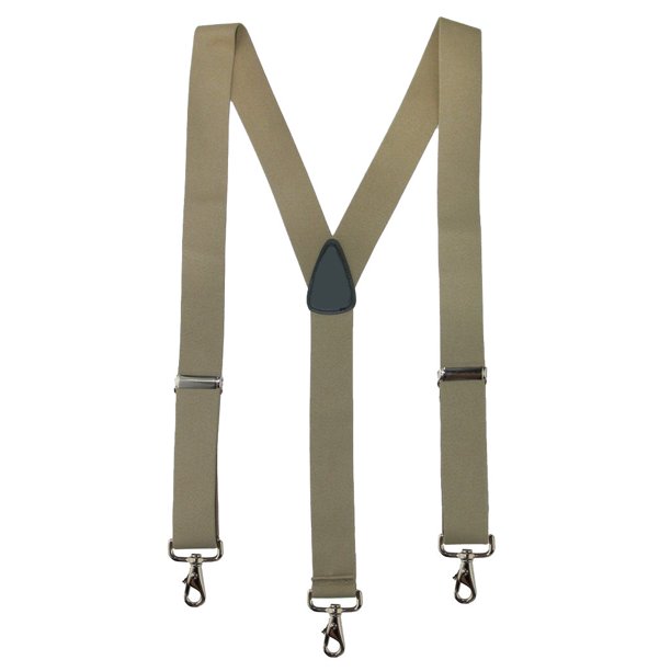 Big & Tall Elastic YBack Suspenders Metal Swivel Hook Clip End, Khaki