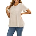 thumbnail image 4 of INSPIRE CHIC Women's Maternity Casual Round Neck Ruffle Sleeve Button T-Shirts Babydoll Loose Fit Peplum Tops 2XL Apricot, 4 of 6