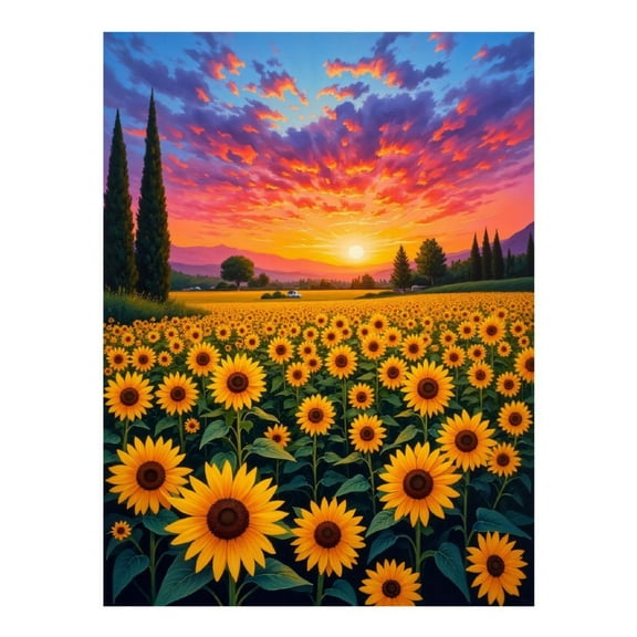 Diamond Art Kit for Adults, Sunflower Field Sunset View Diamond Painting for Adults Beginners, DIY Diamond Art Painting Kits, 5D Diamond Painting Crafts for Home Decor 12x16 Frameless