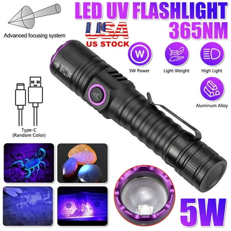 5W 365nm UV Flashlight USB Rechargeable UV Light High Power Black Light Flashlight for Pet Urine Detection Resin Curing Minerals Blood tracking Scorpion Rockhounding Yooperlites A/C Leak Detect