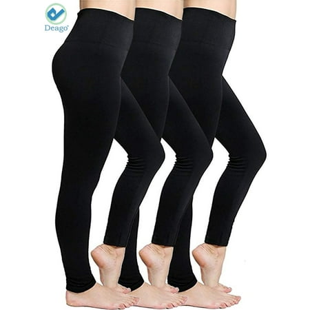 Deago 3 Pack Women's Fleece Lined Leggings High Waist Regular Plus Size Soft Stretchy Winter Warm Slimming Leggings