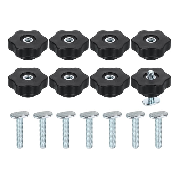 8 Set t Track Knob Kit with Star Knobs and 1/4"-20 x 1-1/4" t Slot Bolts for Woodworking Jigs and Fixtures