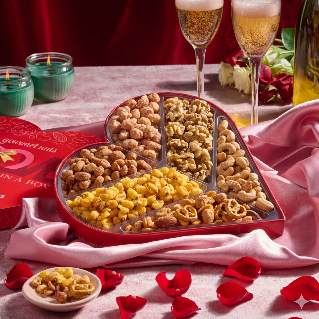 Nut Cravings Mixed Nuts Heart-Shaped Gift Basket, 6 Nut Assortments, Healthy Snack Care Gift