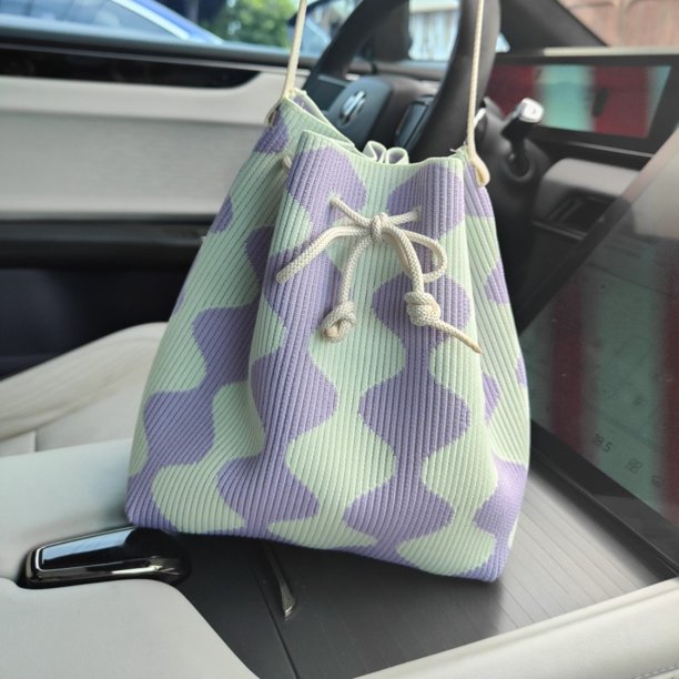Bolso de hombro de punto a la moda, bolso de cubo con cordón de gran capacidad, bolso de mano informal, bolso de mensajero para viajes diarios