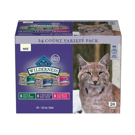 Blue Buffalo Wilderness High Protein, Natural Adult Pate Wet Cat Food Variety Pack (24 Count- 8 of Each Flavor)