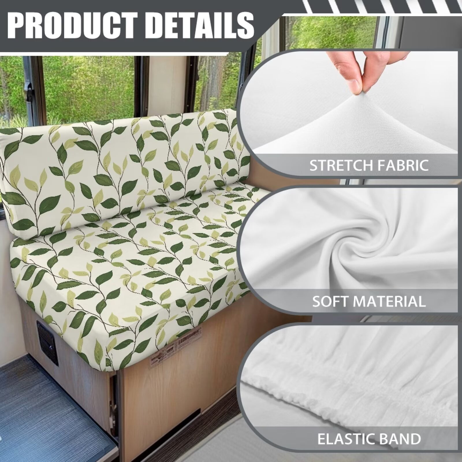 XYZCANDO Leaves RV Dinette Cushion Covers Universal RV Accessories for Inside Cushion Covers for Couches and Sofas Washable Sofa Slip Covers for 2 Seat Cushion Couch Slip Covers for Loveseat White