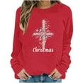 thumbnail image 4 of Ounisa Womens Crewneck Sweatshirt Long Sleeve Christmas Cross Print Terry Casual Cute Pullover Top Sweater, 4 of 6
