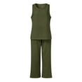thumbnail image 5 of SOOMLON Leggings Sets Women 2 Piece Outfits Lounge Wear Set Summer Suit Solid Color Vest Trousers Two Piece Suit Army Green S, 5 of 6