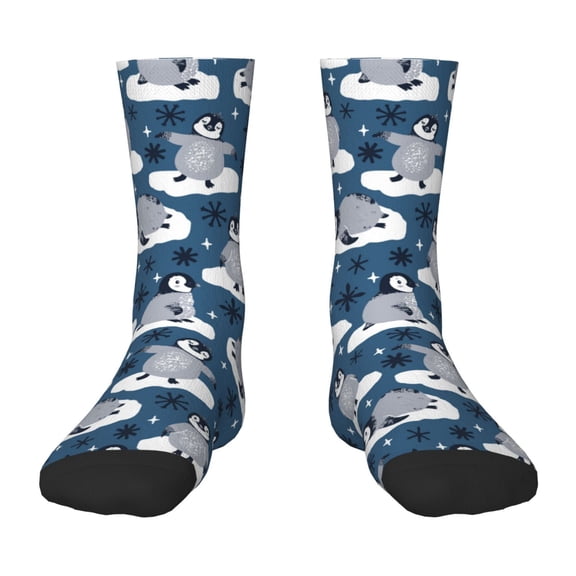 Fuzoiu Snow Penguin Print Kids Socks For Boys Girls,Grip Crew Socks with Non Slip,Lightweight Stretch Crew Socks,Toddlers Crew Boot Socks