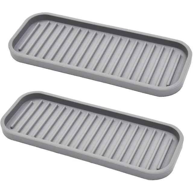 Paquete de 2 soportes de silicona para esponjas, bandeja para jabón y fregadero, ideal para limpiar la cocina (gris oscuro)