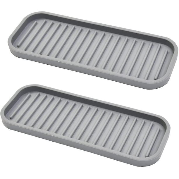Paquete de 2 soportes de silicona para esponjas, bandeja para jabón y fregadero, ideal para limpiar la cocina (gris oscuro)