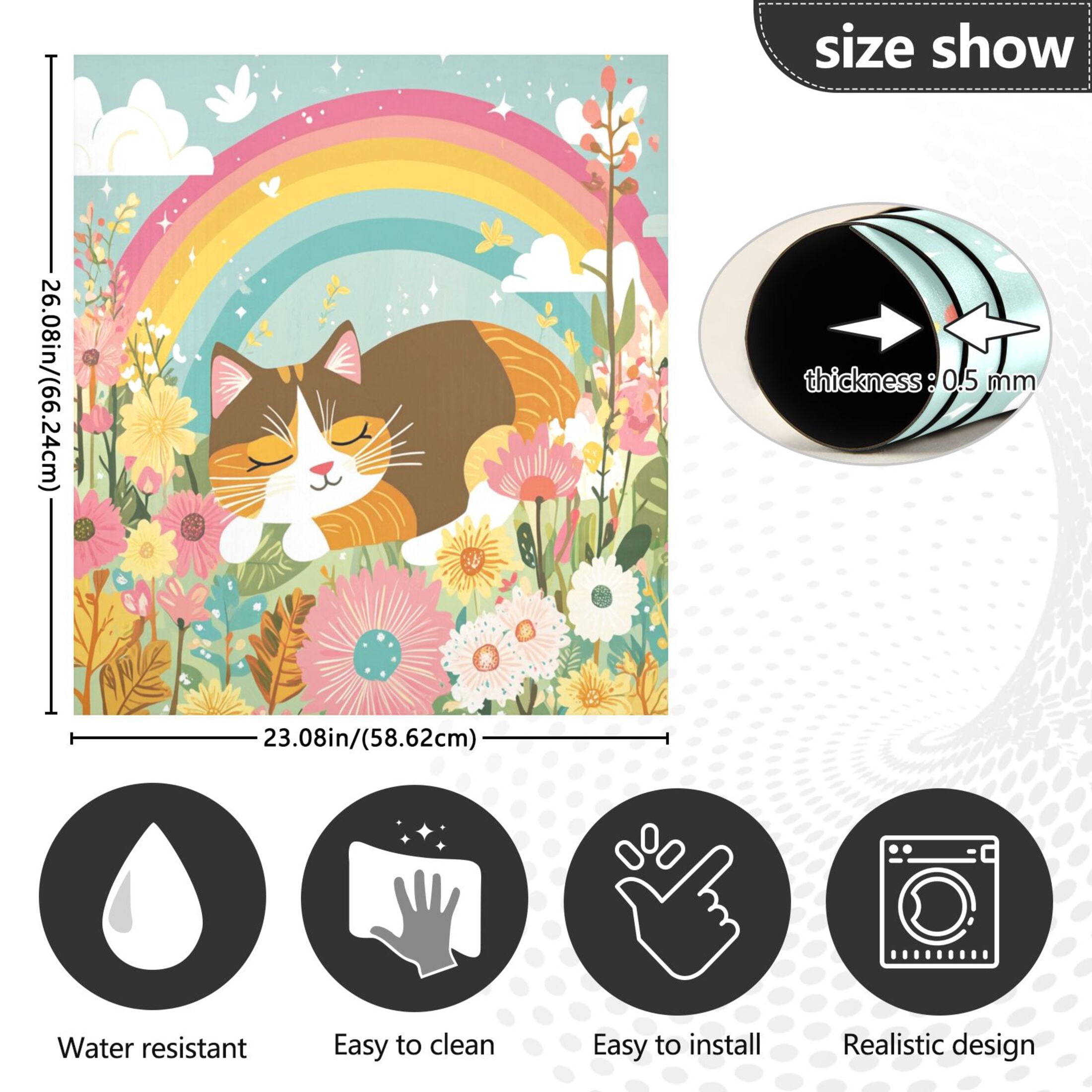 Dishwasher Magnetic Sticker 23x26 Inch Refrigerator Magnetic Sticker Washing Machine Magnetic Sticker Kitchen Panel Magnetic Sticker Home Decor Sleeping Rainbow Cat