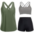 thumbnail image 2 of Qingpeng 3 Piece Athletic Tankini Swimsuits for Women with Swim Tank Tops with Boy Shorts and Sports Bra Modest Bathing Suit, 2 of 8