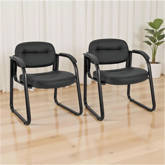 Yardi Yard Waiting Room Chair Set of 2 Reception Chairs with Sled Base and Padded Arm Rest-Black, Home Office Computer Desk Chair, Office Chair for Bedroom,Study