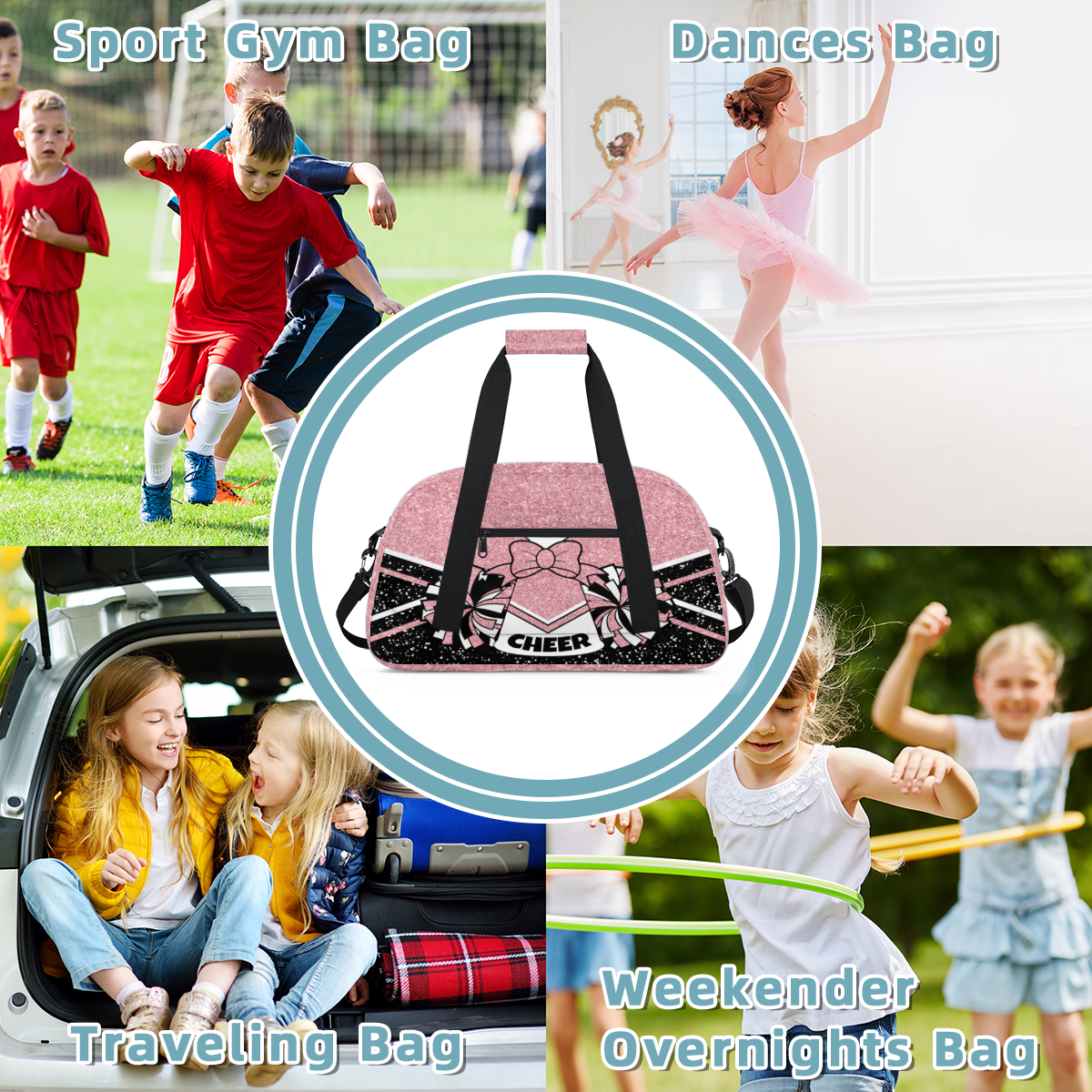 Herdesigns Cheerleading Bags Overnight Duffel Bags Cheer Coral Pinks Sport Gym Bag Travel Bag Travel Waterproof Weekender Bag Carry On Travel Tote Bag Dance Bags