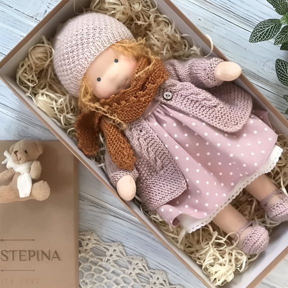 BESTSKY Handmade Waldorf Doll 12 Inch Knitted Plush Toy Vintage Crochet Nursery Decor Organic Cotton Stuffed Animal Gift