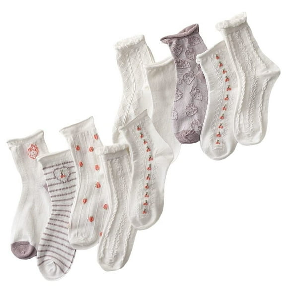 5/6/10 Pairs of Women's Vintage Floral Patterned Cute Ruffle Cartoon Cotton Crew Socks