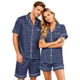 thumbnail image 2 of Men's Pajama Sets Button Up Pajamas for Women Matching Pajamas for Couples Mens Pajamas Set Shorts Couple Matching Pajamas Sets Short Sleeve Button Down Sleepwear Pjs Shorts Set Soft Loungewear, XL, 2 of 5
